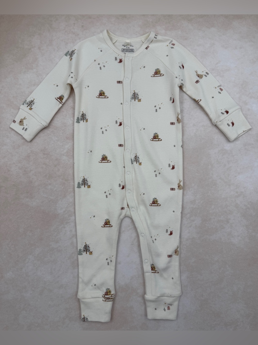 Rylee + Cru Cream Holiday Print Snap Sleeper